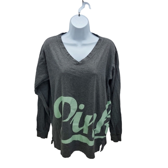 PINK Victorias Secret Long Sleeve Womens Small Shirt Grey Green - Picture 1 of 8
